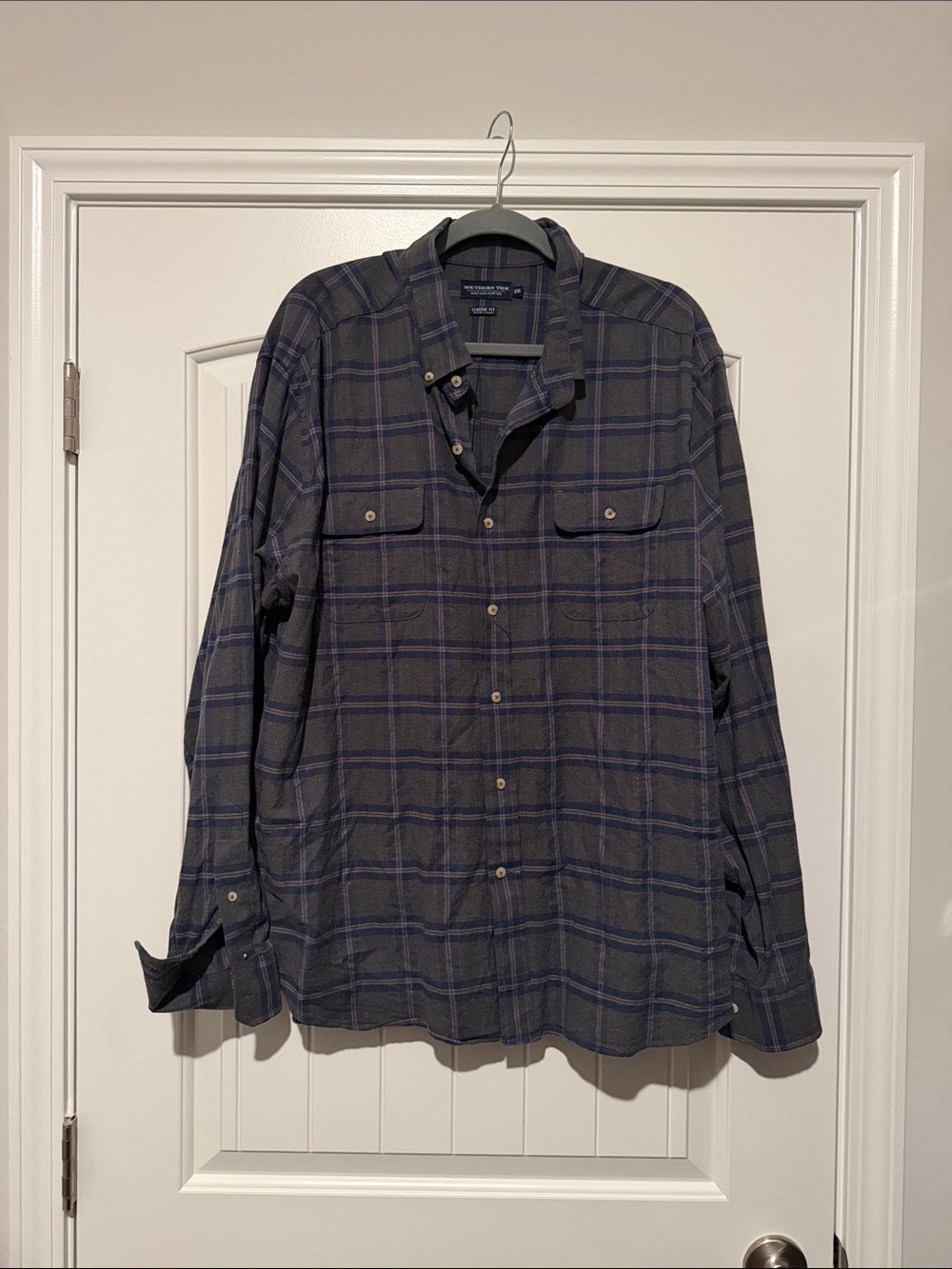 Southern Tide Navy and Gray Plaid Long-Sleeve Button-Down